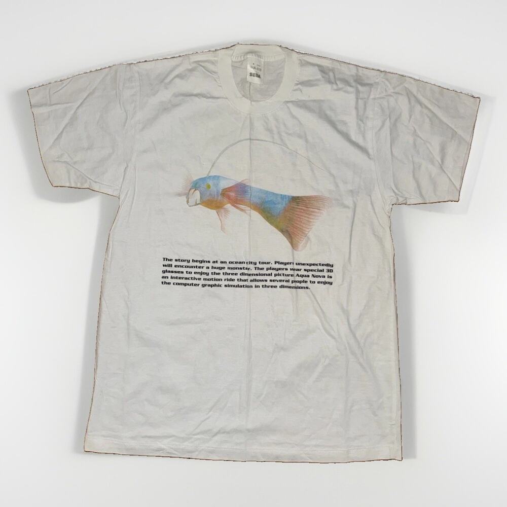 Vintage 90s SEGA Aqua Nova Promo T Shirt Japan Arcade 3D Ride Fish 19x28 Large